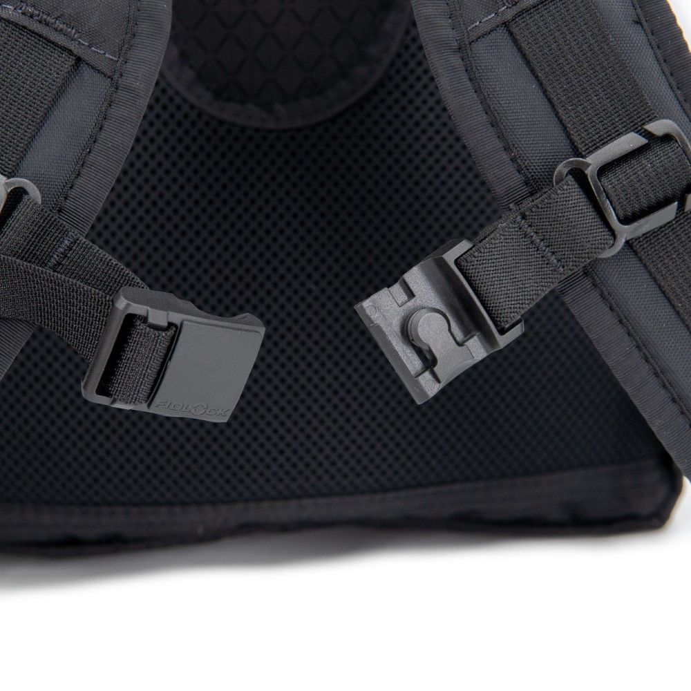 Fidlock Magnetic Sternum Strap attached to backpack, open to show magnetic connector