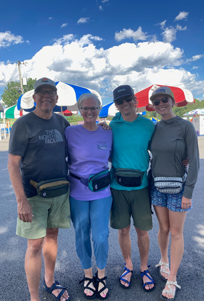 Amelia and family wearing ULA Spare Tire waist packs.