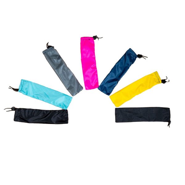 An image showing a variety of colors of ULA ultralight tent stake bags.