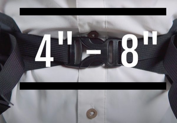 A close up image of a sternum strap that fits correctly at 4-8" across.