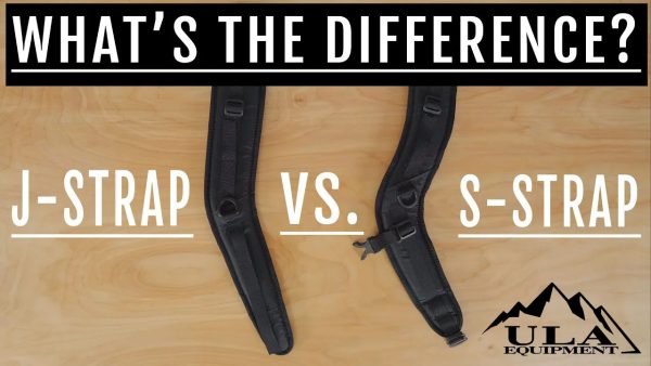 An image showing the difference between the S-strap and J-strap shoulder strap options. The S-strap is curvier, and the J-strap is straighterr.