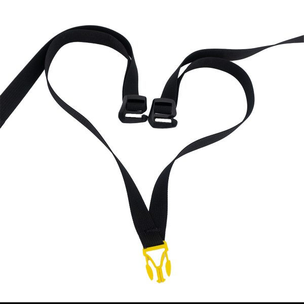 A top Y-strap with a yellow buckle. The straps and connecting pieces are black.