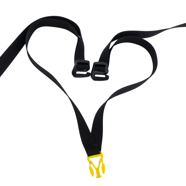 A top Y-strap with a yellow buckle. The straps and connecting pieces are black.
