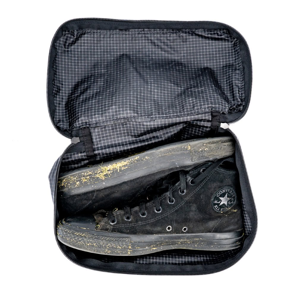 ULA 36L Packing Cube Bundle shoe cube with a pair of shoes inside.