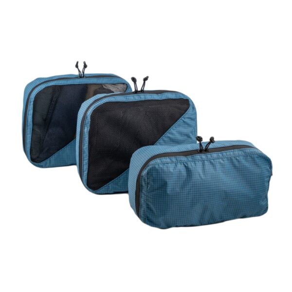 ULA 36L Packing 36L Cube Bundle in Smoke Blue. Bundle includes 2 large cubes and 1 shoe cube.