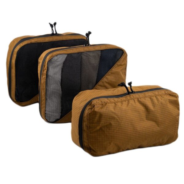 ULA 36L Packing 36L Cube Bundle in Coyote Brown. Bundle includes 2 large cubes and 1 shoe cube.