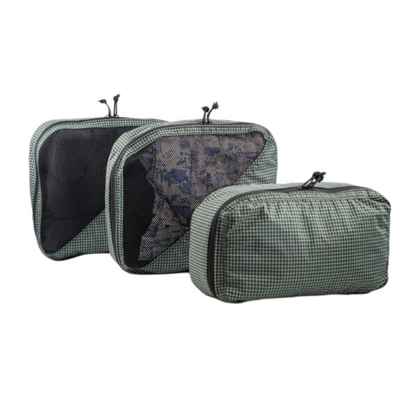 ULA 36L Packing Cube Bundle in ULA Green. Bundle includes two large cubes, and one shoe cube.