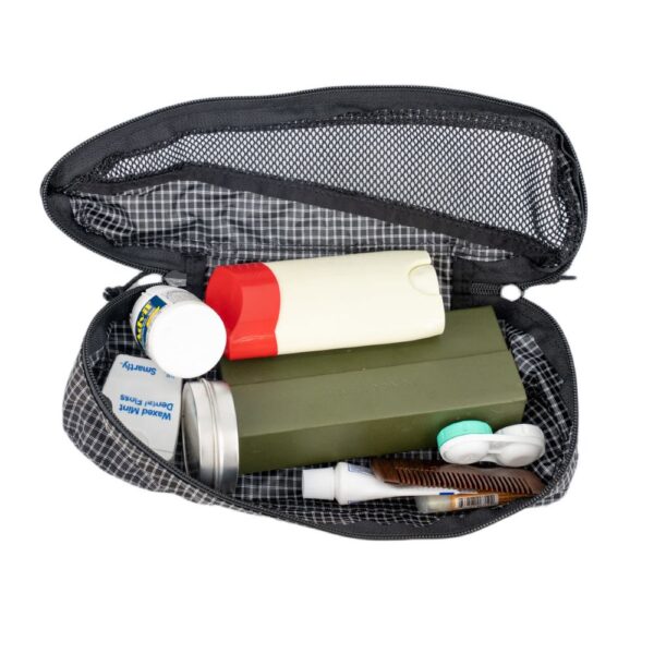 ULA Small Packing Cube in Black Beauty. Cube holds a handful of toiletries.