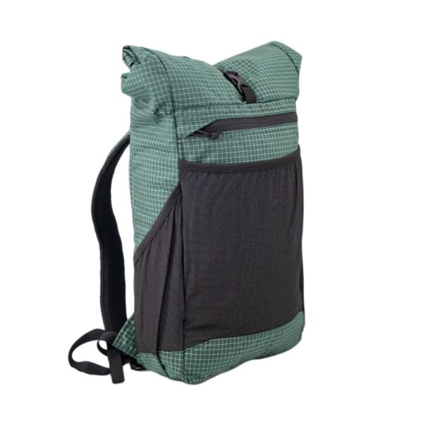 A 3/4 front view of the ULA Green Robic Node Daypack.