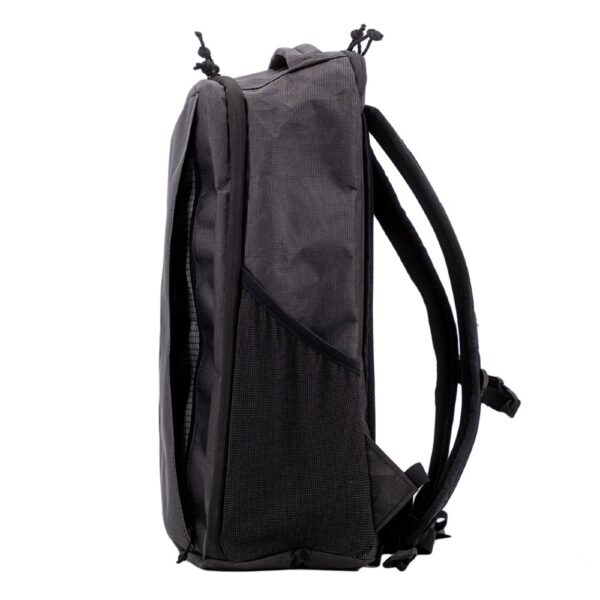 A left side view of the ULTRA Cicada with Pockets showing the angled UltraStretch mesh side pocket