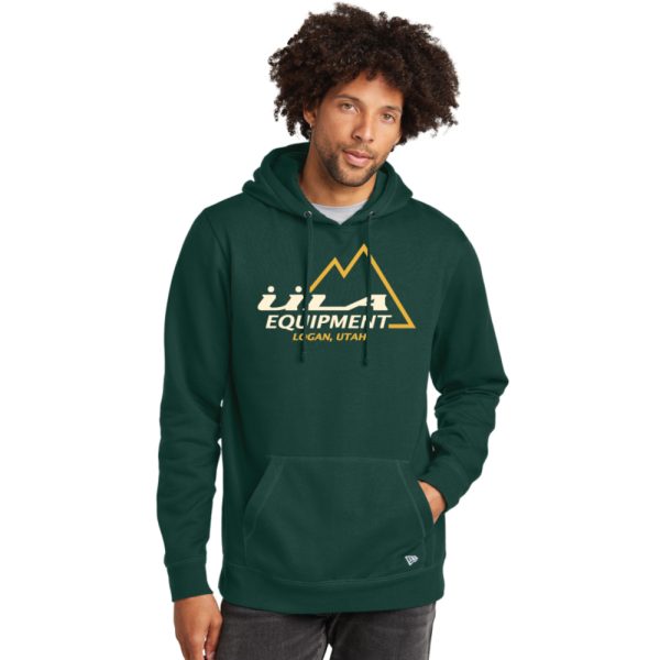 Vintage ULA Logo Hoodie in Dark Green with white and yellow (gold) vintage ULA logo with umlaut over U.